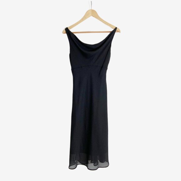 Vintage Y2K Black Chiffon Slip Dress with Cowl Neckline / Made in USA / Small - Picture 5 of 12